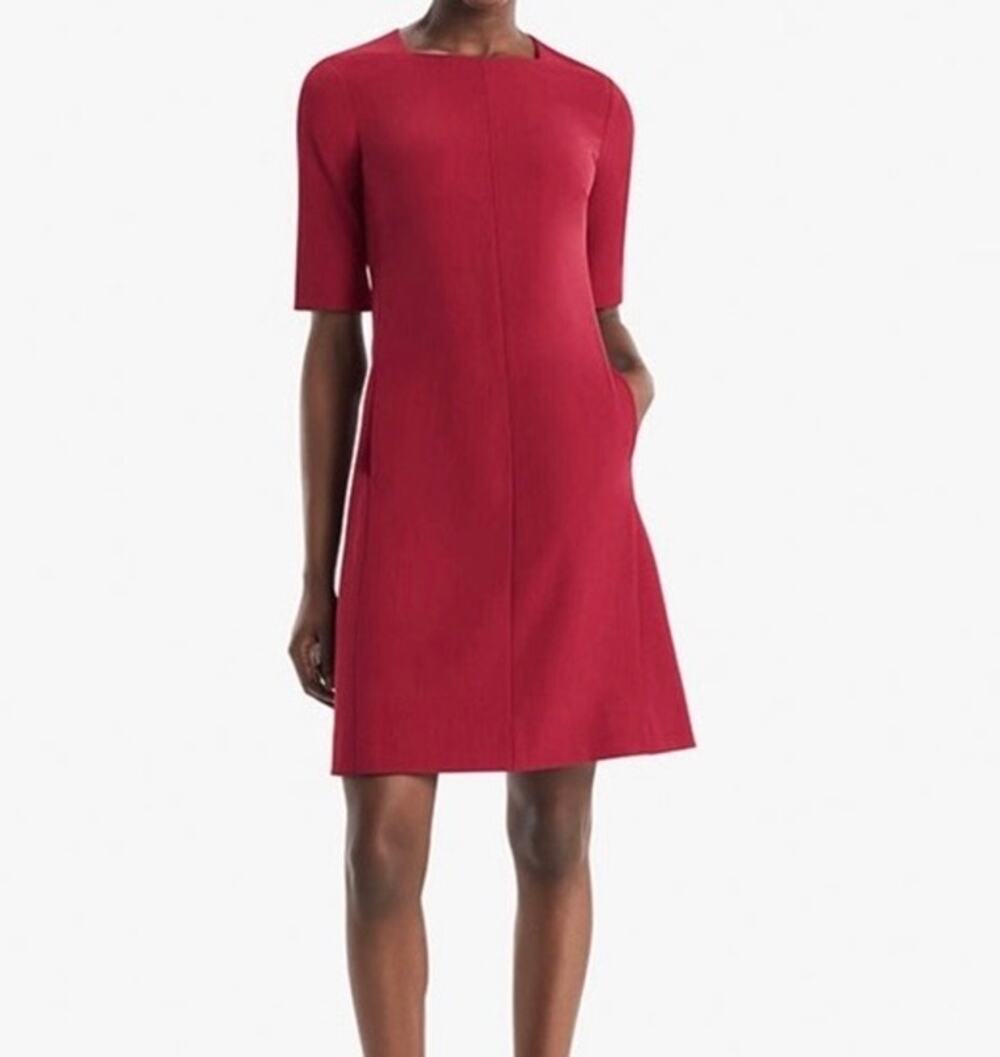 M.M. LaFleur Emily Rhubarb Red Square Neck A-Line Office Mini Dress 4